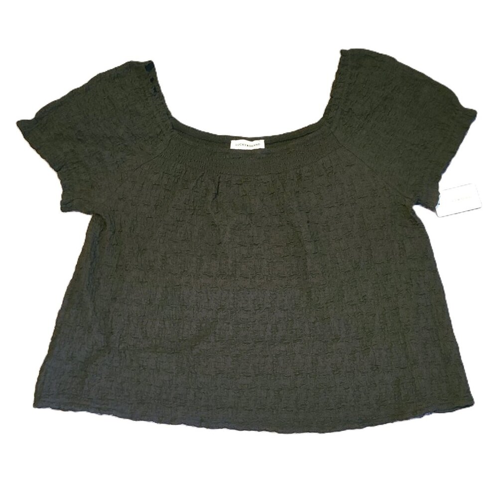 LUCKY BRAND (NWT) Square Neck Short Sleeve Stretchy Black Top Plus Size XXL